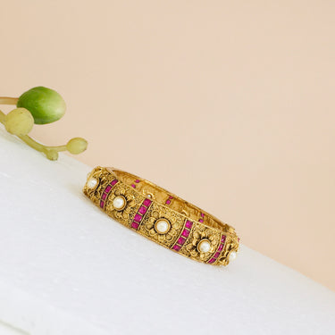 Gold Pearl Flower kada Bangle Zayn Luxury Jewellery